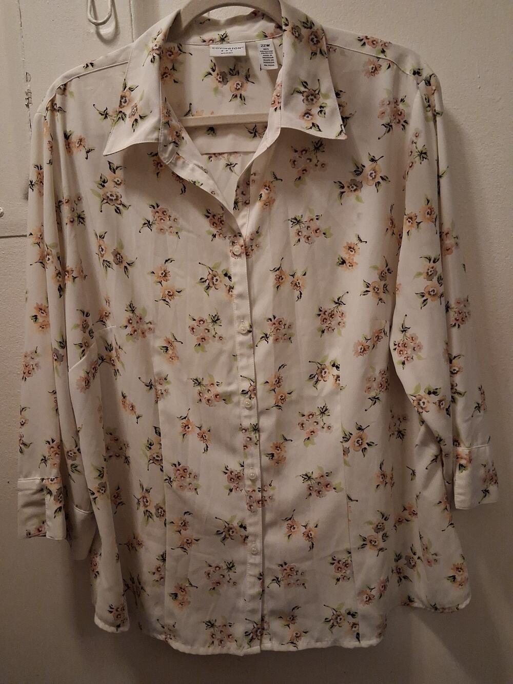 Covington womens blouse 3/4 sleeve size 18W button up flower design